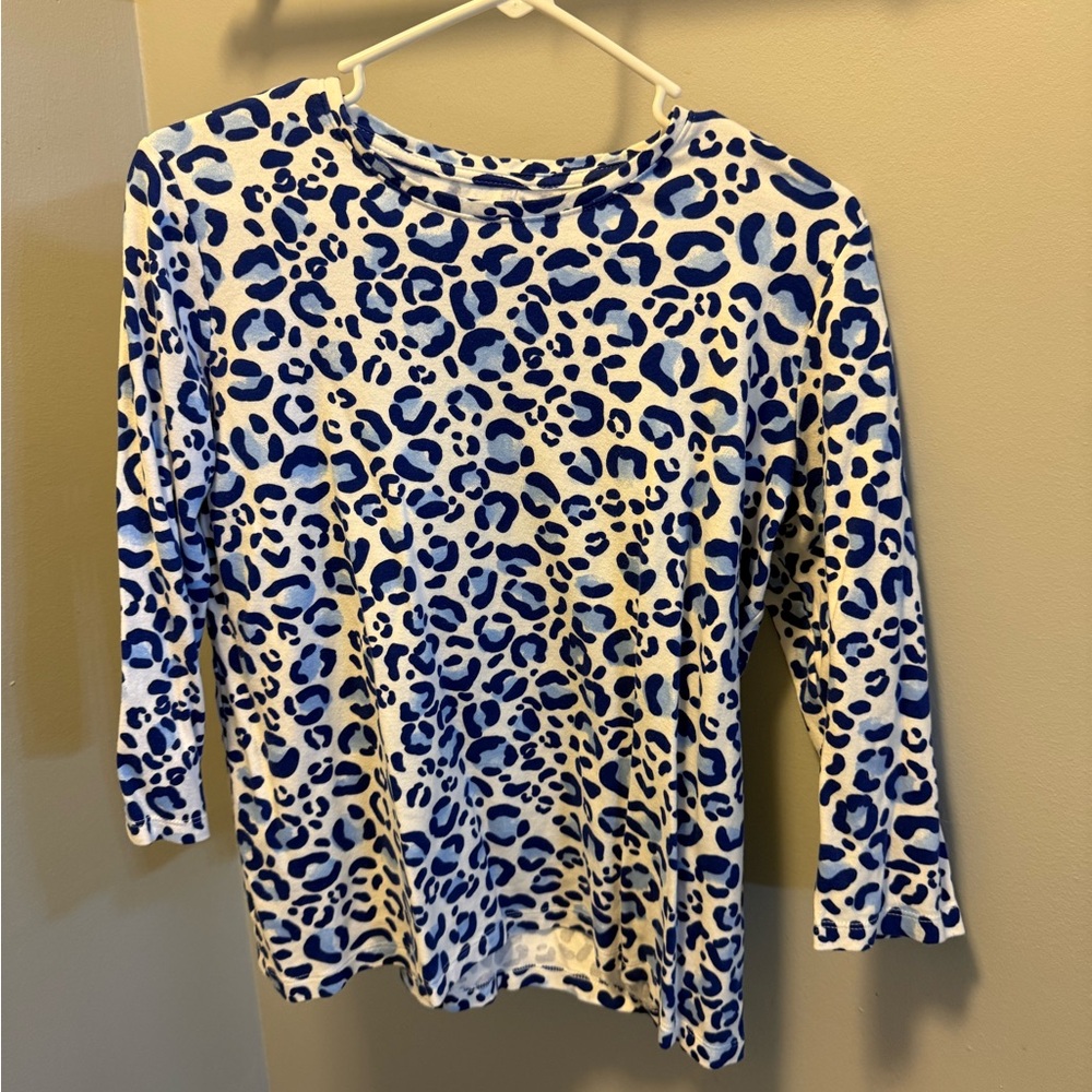 Blue and White Leopard Print Long Sleeve Top